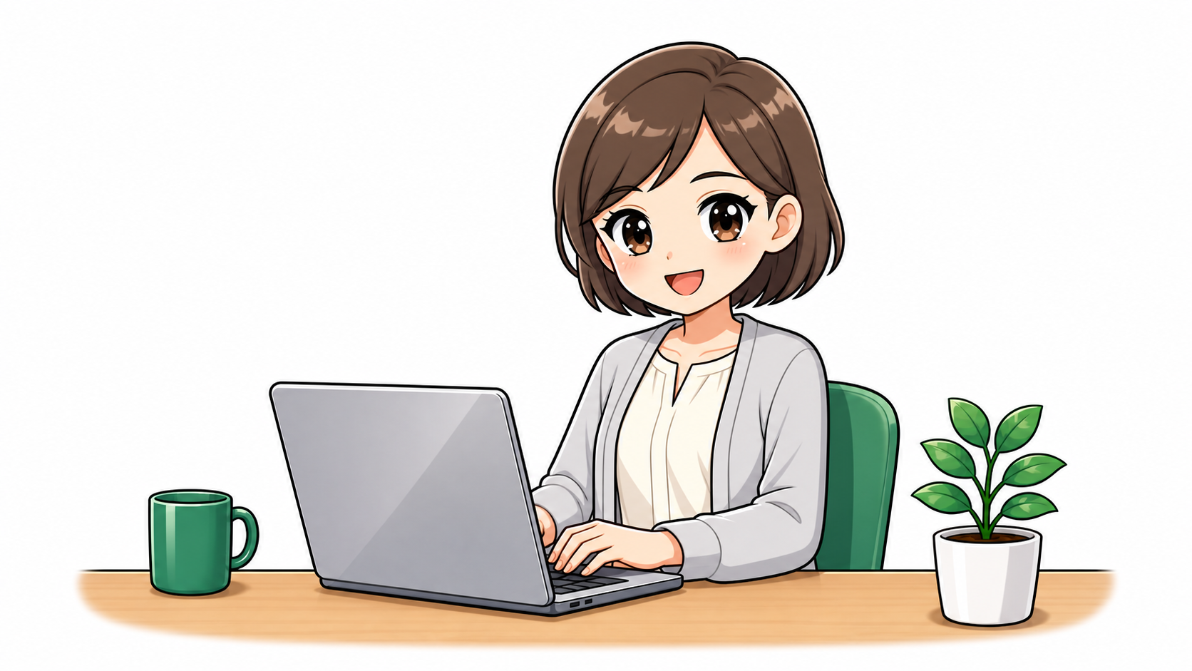 パソコンを操作する教室の先生のイラスト